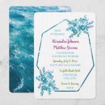 Modern Vibrant Photo Ocean Blue Floral Wedding
