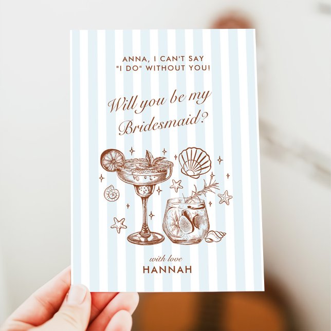 Invitación Modern Vintage Blue Bridesmaid Proposal Card (Subido por el creador)