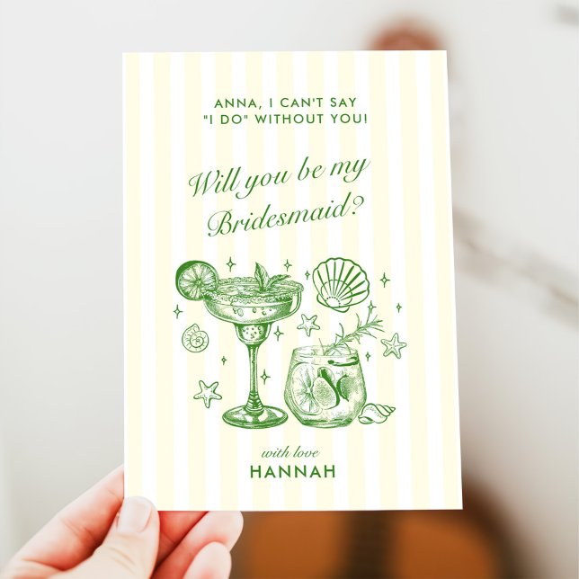 Invitación Modern Vintage Green Bridesmaid Proposal Card (Subido por el creador)