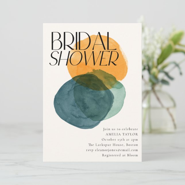 Invitación Modern Watercolor Abstract Circles Bridal Shower  (Anverso de pie)