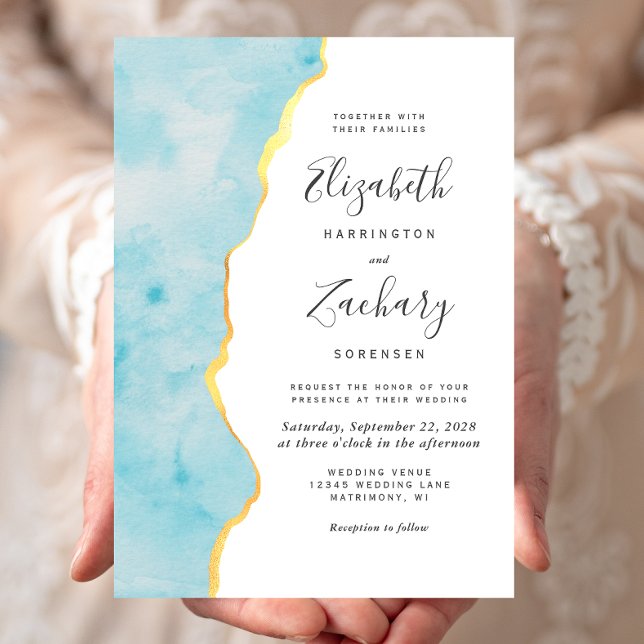 Invitación Modern Watercolor Aqua Blue Agate Wedding (Subido por el creador)
