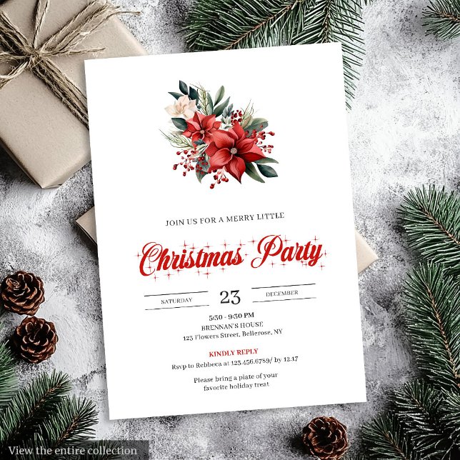 Invitación Modern Watercolor Christmas Flowers Festive Invite (Modern Watercolor Christmas Flowers Festive Invitation)