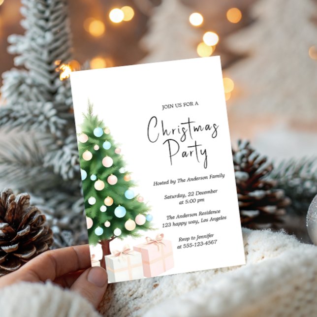 Invitación Modern Watercolor Christmas Tree Party Invitation  (Subido por el creador)