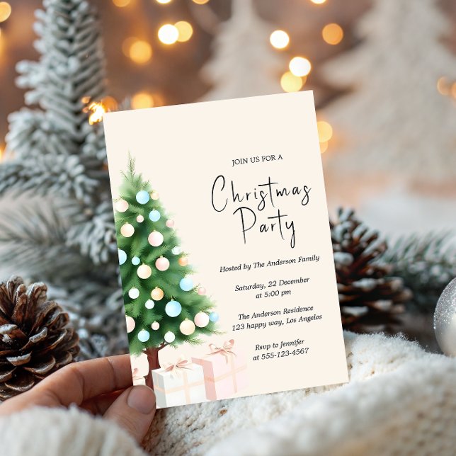 Invitación Modern Watercolor Christmas Tree Party Invitation  (Subido por el creador)