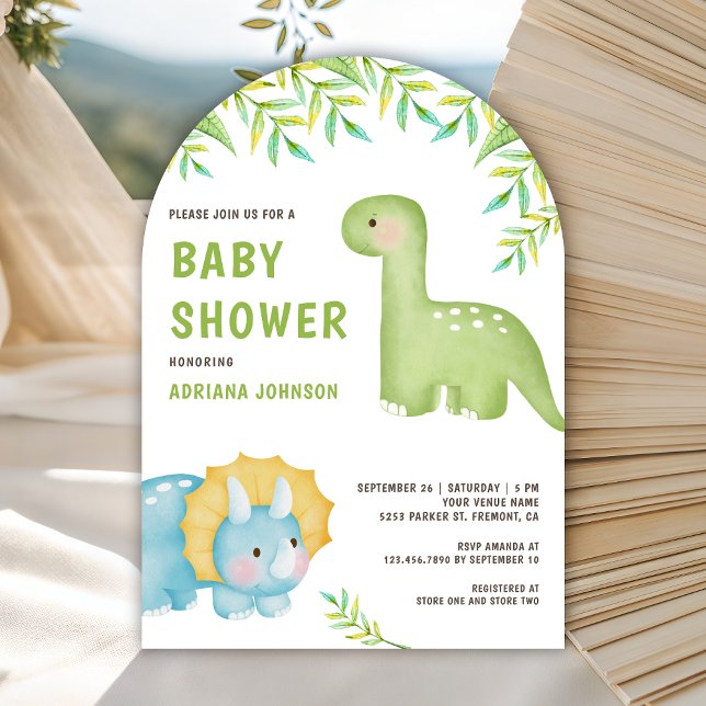 Invitación Modern Watercolor Cute Little Dinosaur Baby Shower (Subido por el creador)