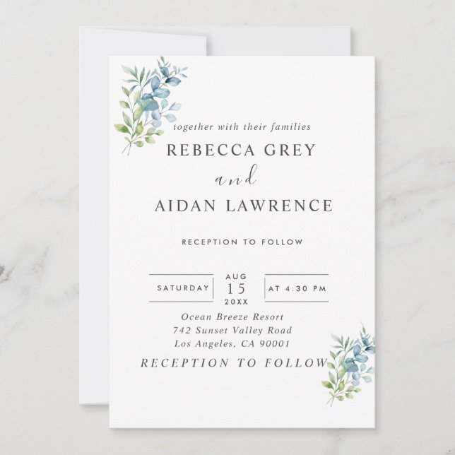 Invitación Modern Watercolor Eucalyptus Greenery Wedding (Anverso)