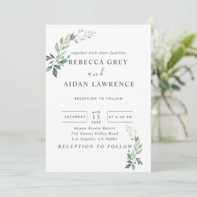 Invitación Modern Watercolor Eucalyptus Leaves Greenery (Anverso de pie)