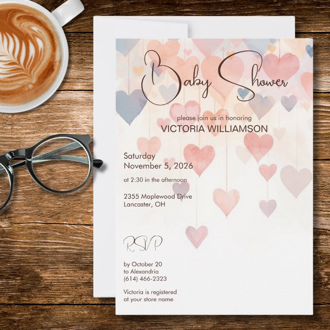 Invitación Modern Watercolor Hearts Baby Shower  (Subido por el creador)