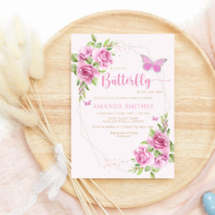 Invitación Modern Watercolor Pink Butterfly Girl Baby Shower