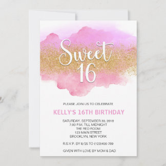 Invitación Modern Watercolor Pink Sweet 16 Sixteen