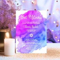 Modern Watercolor Purple Blue Star BAT MITZVAH