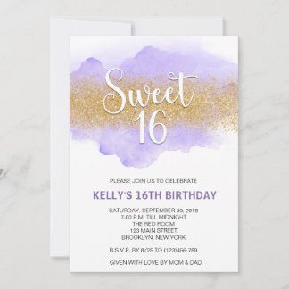 Invitación Modern Watercolor Purple Sweet 16 Sixteen