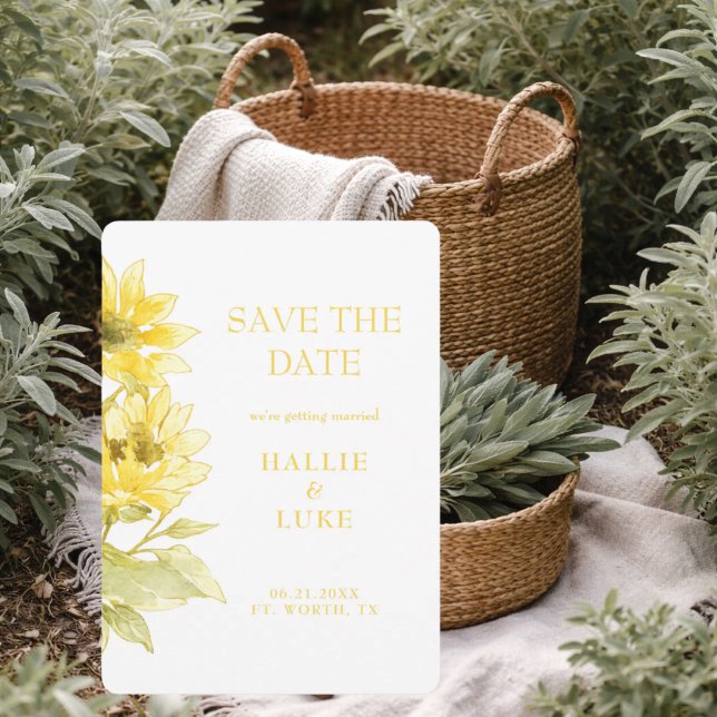 Invitación Modern Watercolor Sunflower Wedding Save the Date (Subido por el creador)