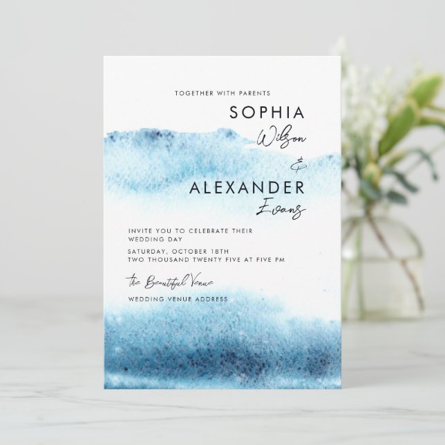 Invitación Modern Watercolor Wedding Invitations.  (Anverso de pie)