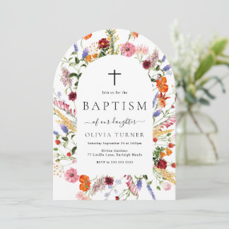 Invitación Modern Watercolor Wildflowers Arch Baptism
