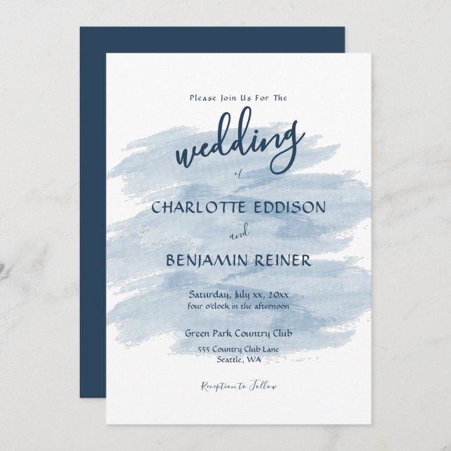 Invitación Modern Wedding Shades of Blue (Anverso / Reverso)