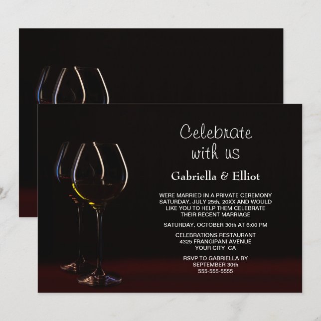 Invitación Modern Wedn Reception Black Wine Glass Fiesta (Anverso / Reverso)