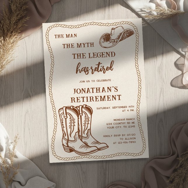 Invitación Modern Western Rustic Cowboy Boots Retirement (Subido por el creador)