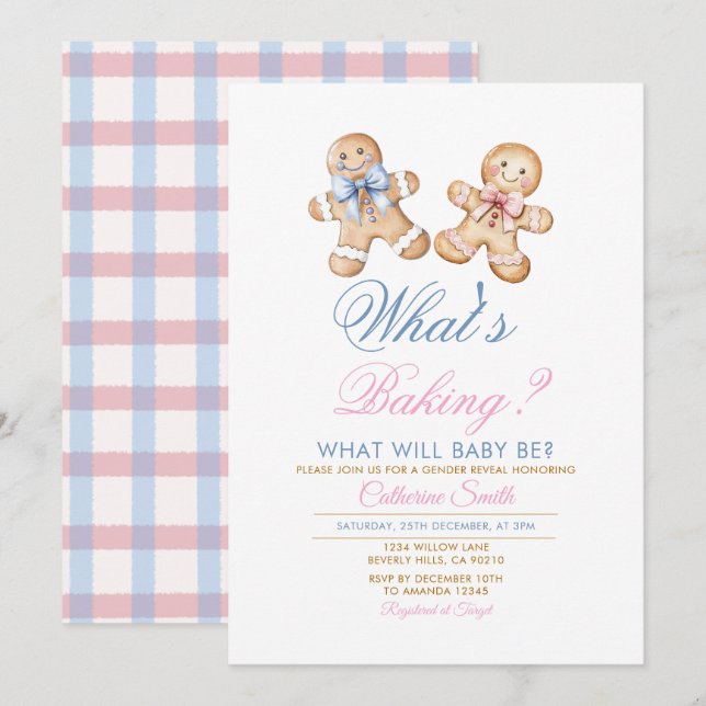 Invitación Modern What’s Baking Gingerbread Gender Reveal (Anverso / Reverso)