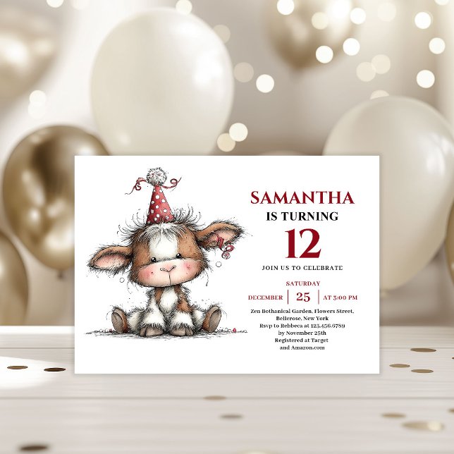 Invitación Modern whimsical cow animals design kids birthday (Modern whimsical animals design kids birthday invitation

)
