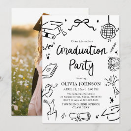 Invitación Modern Whimsical Hand Drawn Bow Graduation Party