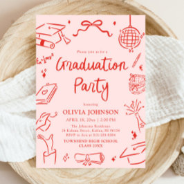 Invitación Modern Whimsical Hand Drawn Bow Graduation Party