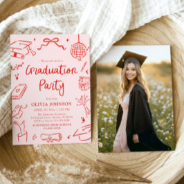 Invitación Modern Whimsical Hand Drawn Bow Graduation Party