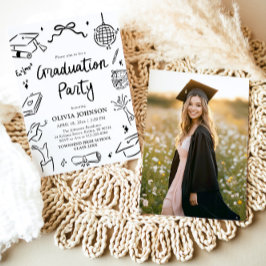 Invitación Modern Whimsical Hand Drawn Bow Graduation Party