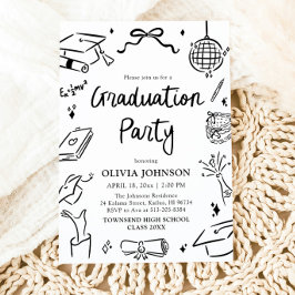 Invitación Modern Whimsical Hand Drawn Bow Graduation Party