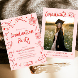 Invitación Modern Whimsical Hand Drawn Bow Graduation Party