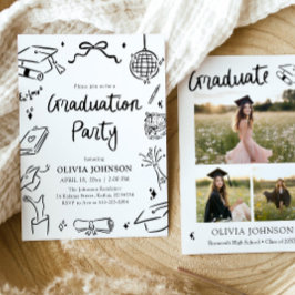 Invitación Modern Whimsical Hand Drawn Bow Graduation Party 