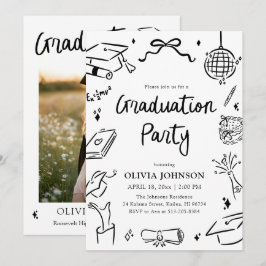 Invitación Modern Whimsical Hand Drawn Bow Graduation Party