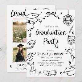 Invitación Modern Whimsical Hand Drawn Bow Graduation Party I