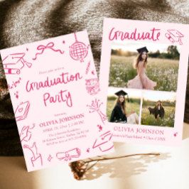 Invitación Modern Whimsical Hand Drawn Pink Graduation Party