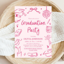Invitación Modern Whimsical Hand Drawn Pink Graduation Party