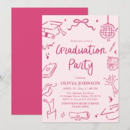 Invitación Modern Whimsical Hand Drawn Pink Graduation Party
