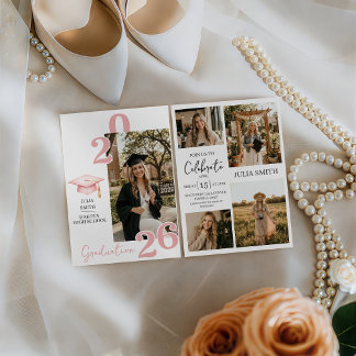 Invitación Modern White 4 Photo Graduation Invitation