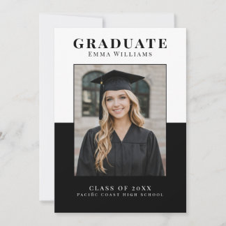 Invitación Modern White and Black Graduate Announcement