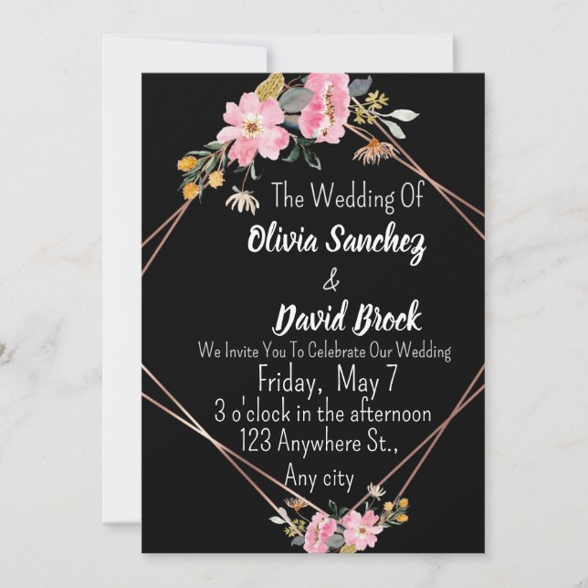 Invitación Modern White and Black Simple Wedding  (Anverso)
