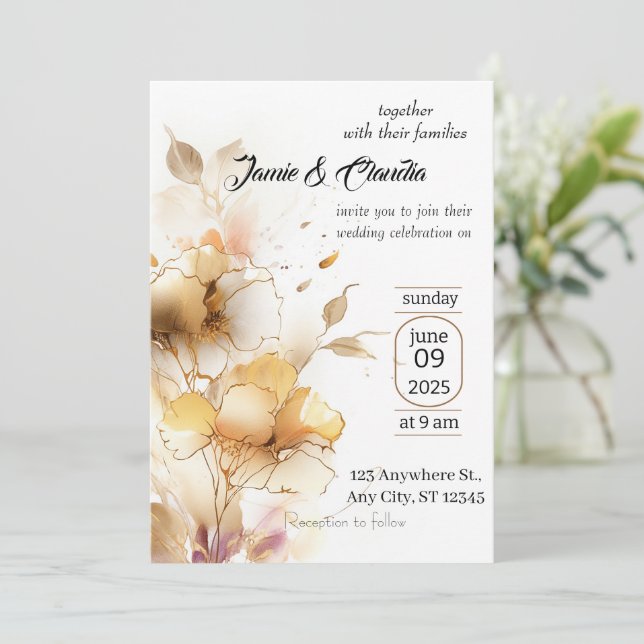 Invitación Modern white and gold wedding invitations (Anverso de pie)
