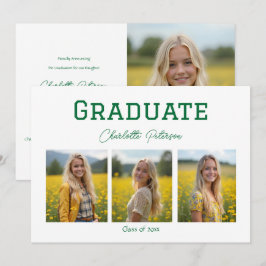 Invitación Modern White and Green Photo Grad Announcement