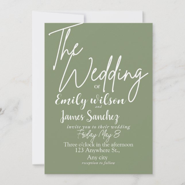 Invitación Modern White and Green Simple Wedding  (Anverso)