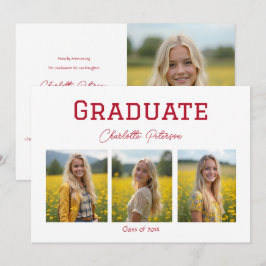 Invitación Modern White and Red Photo Grad Announcement