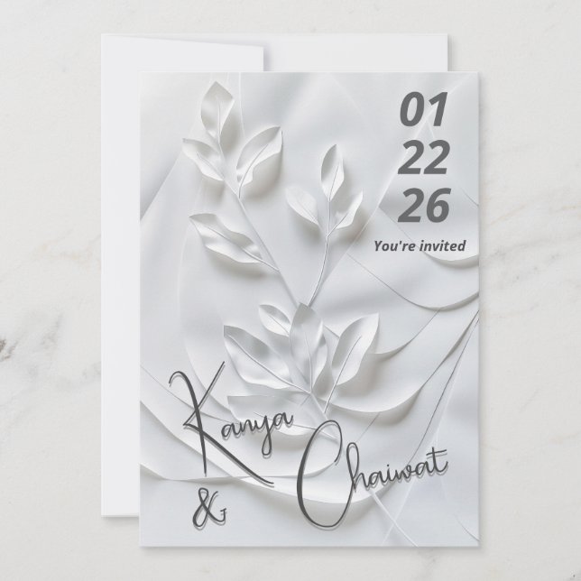 Invitación Modern White & Beige Wedding Invitation – Botanica (Anverso)