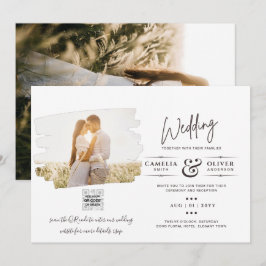 Invitación Modern White & Black PHOTO Wedding Invitation QR