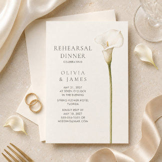 Invitación Modern White Calla Lily Wedding Rehearsal Dinner