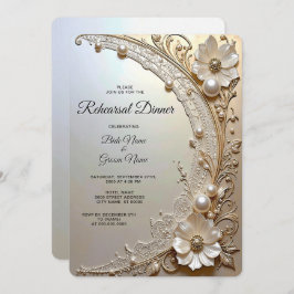 Invitación Modern White Flowers Pearls Rehearsal Dinner