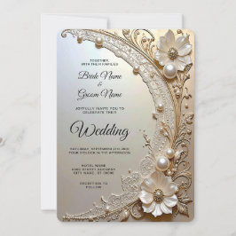 Invitación Modern White Flowers Pearls Wedding Invitation