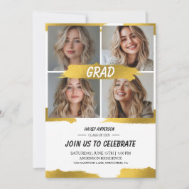 Invitación Modern White Gold 4Photo Graduation Party 