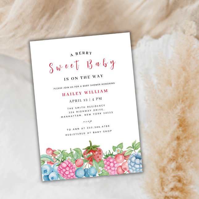 Invitación Modern Wild Berry Sweet Baby Shower (Modern Wild Berry Sweet Baby Shower In Invitation)